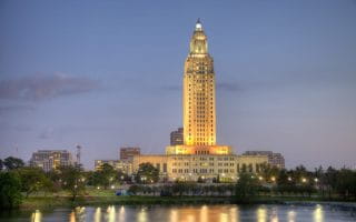 The Louisiana State Capitol building, located in downtown Barton Rouge