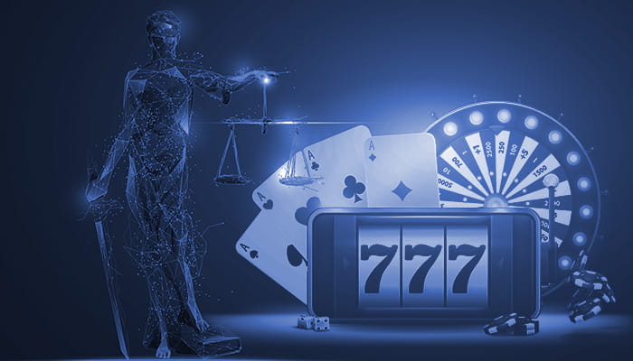 Themis Silhouette next to Casino Elements and a Mobile with a Slots App